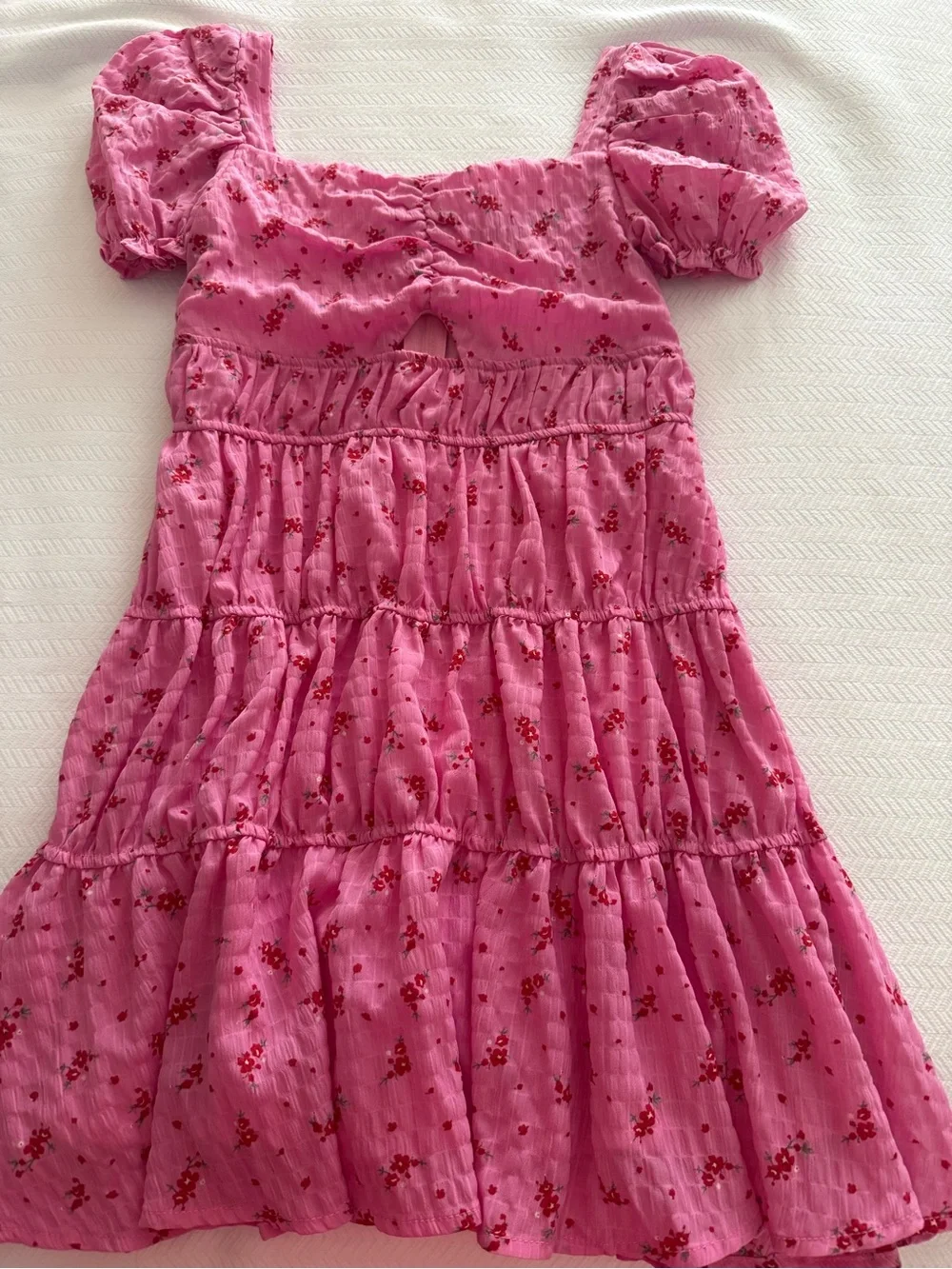 Girls' Miss Behave brand Pink Puff-Sleeve Tiered Floral Dress size 12